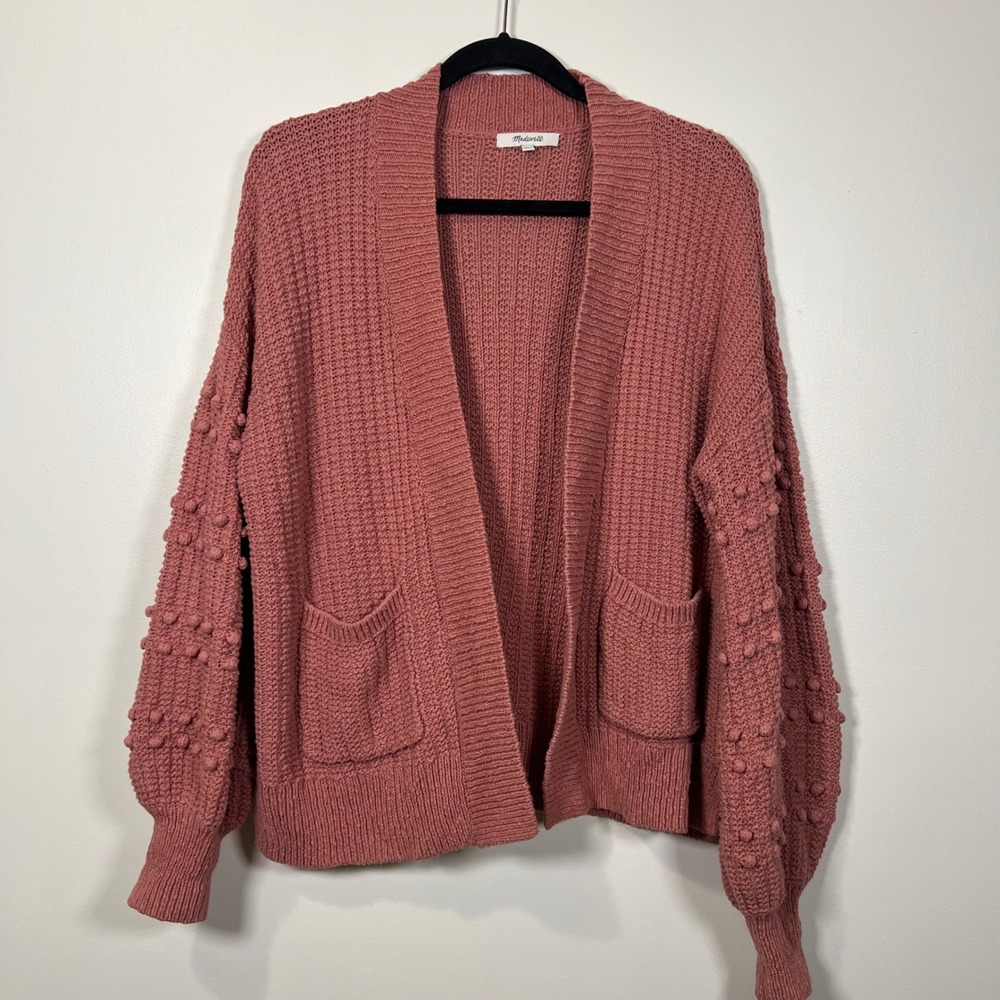 Madewell Womens Bobble Sleeve Cardigan Sweater Pink Boho Cotton Small